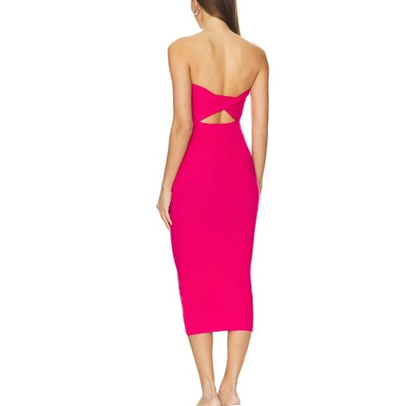 Superdown Pink Strapless Knit Midi Dress MEDIUM Barbie Bodycon Tube Revolve NEW - Picture 3 of 7